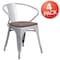 Flash Furniture Silver Metal Chair with Wood Seat and Arms, PK4 4-CH-31270-SIL-WD-GG - alternate 2